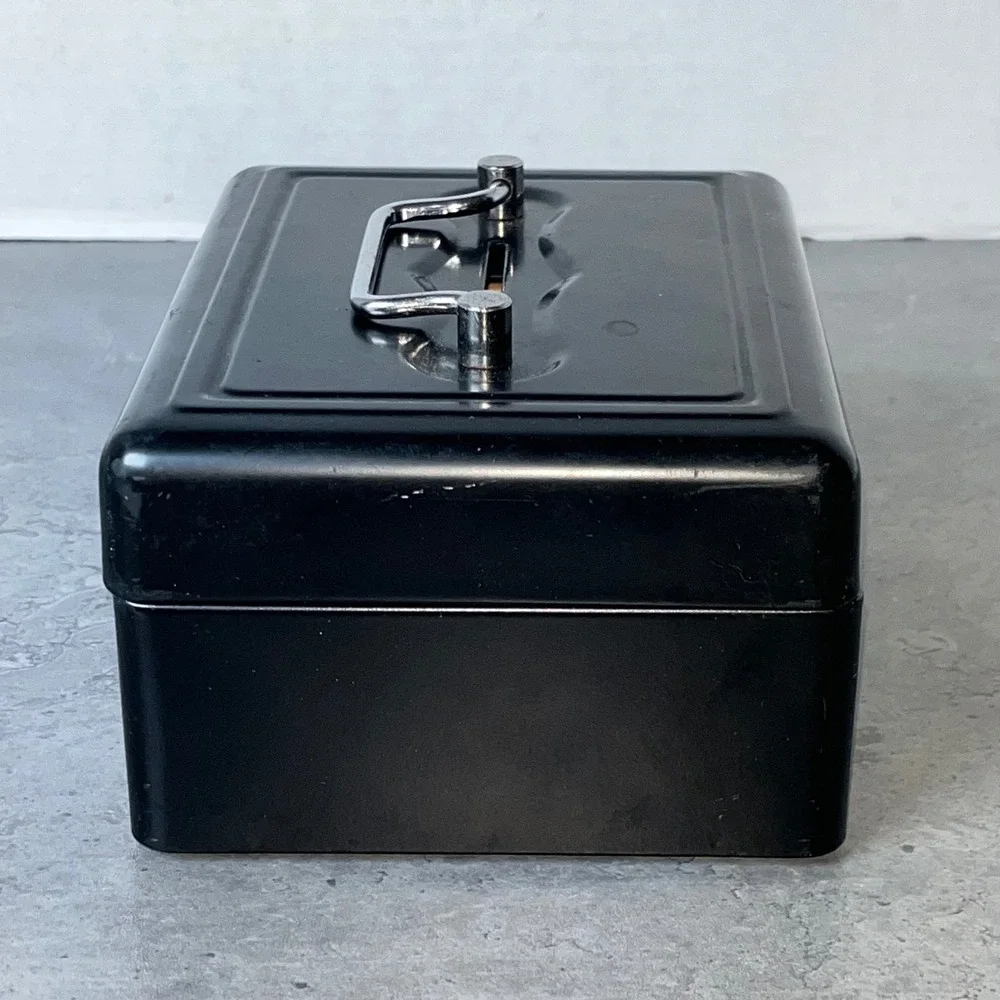 Cash Box Black Small Vintage Japan Metal 6 x 5 x 3 Inches READ